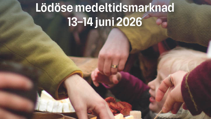händer och ett barnansikte. Det står Lödöse medeltidsmarknad 13-14 juni 2026 med bokstäver