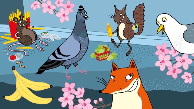 illustration av djur ifrån barnboken Djuren i staden