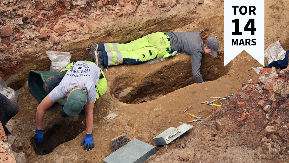 Två arkeologer under utgrävning