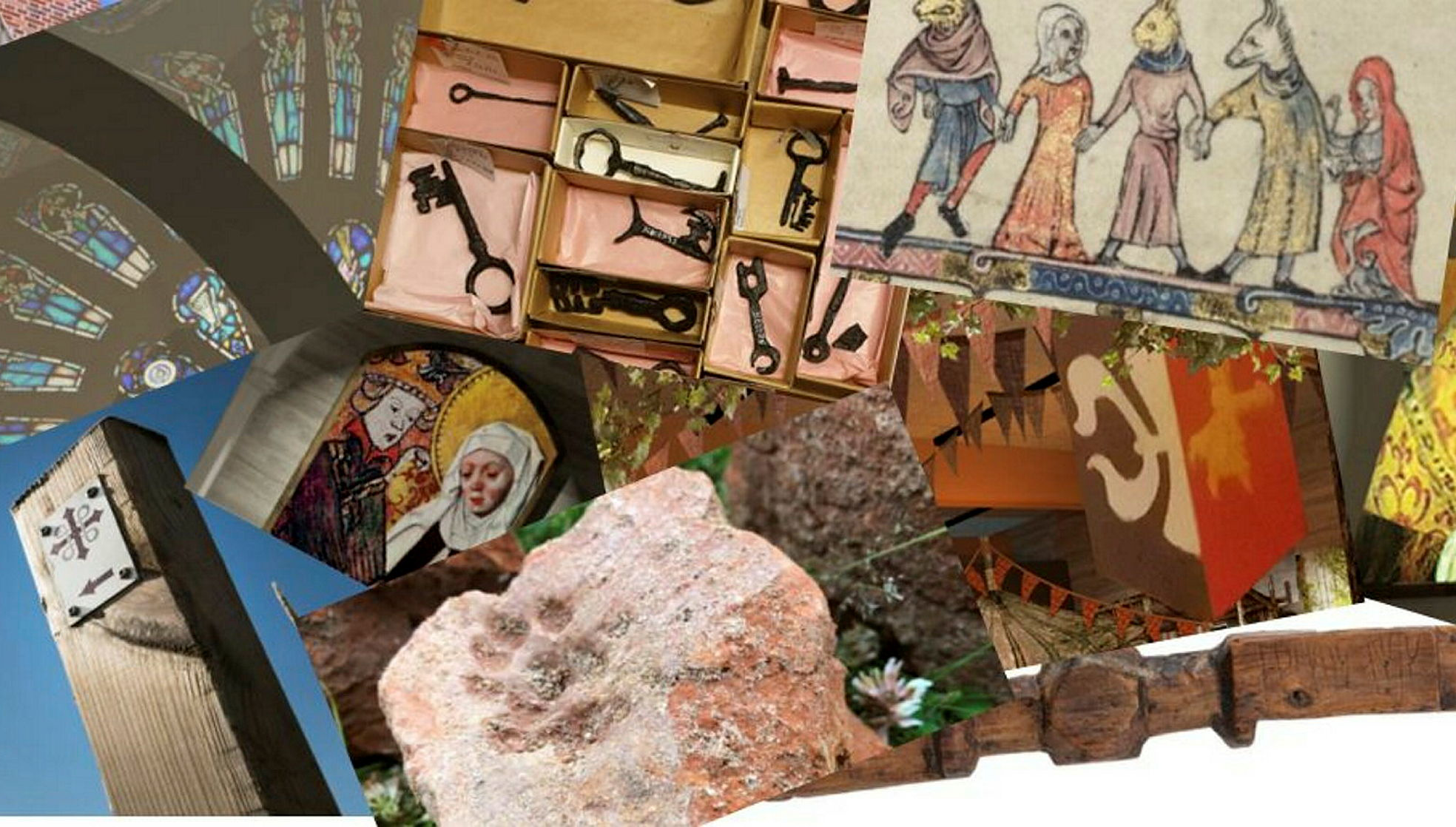 Ett collage över medeltida bilder och föremål
