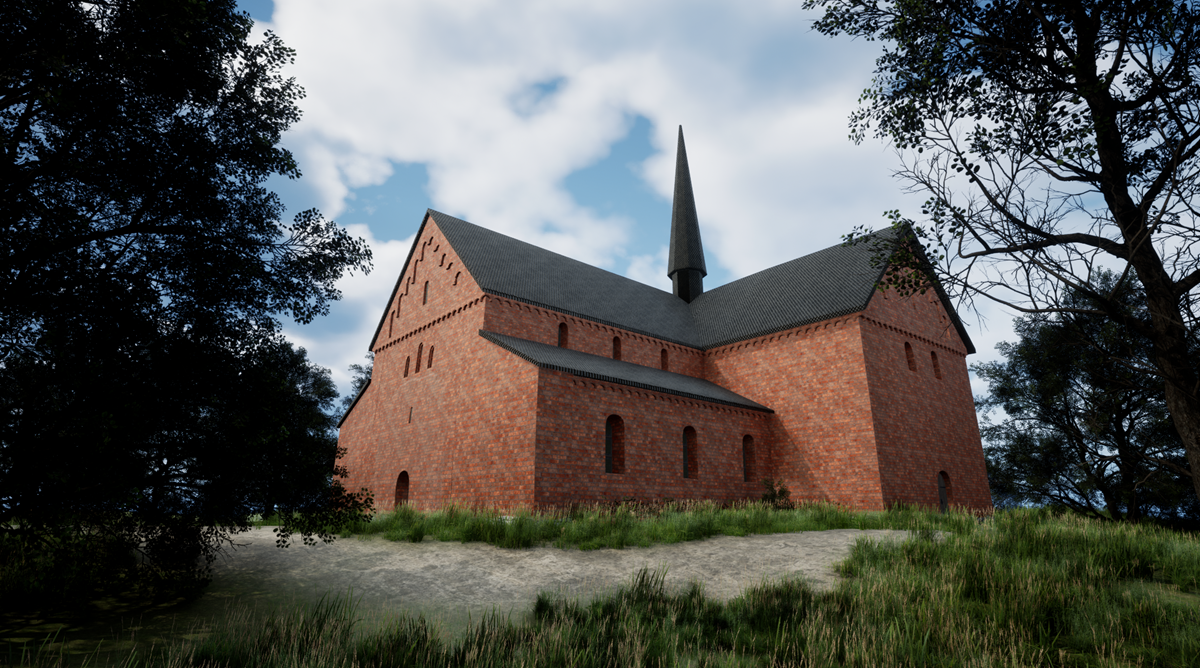 En 3d-animering av tegelkyrkan i Edsleskog