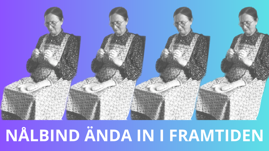 En bild på en kvinna som nålbinder vantar