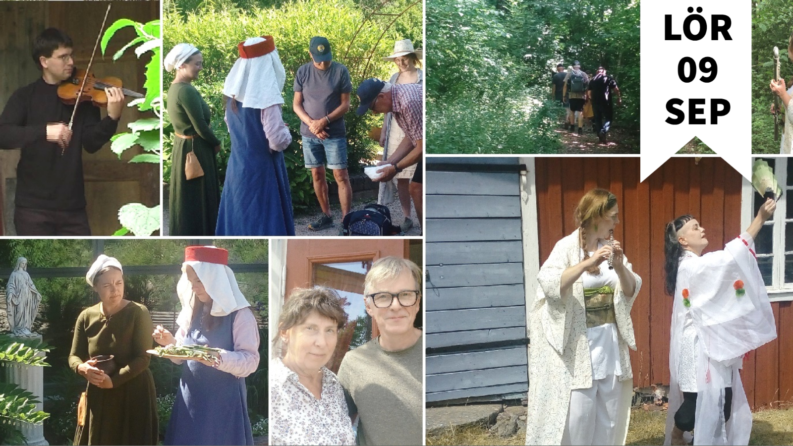 Bildkollage med musiker, dansare och personer i medeltidskläder