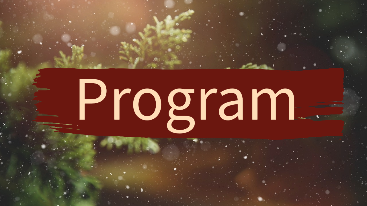 Texten program ligger på en bakgrund av grankvistar i snö